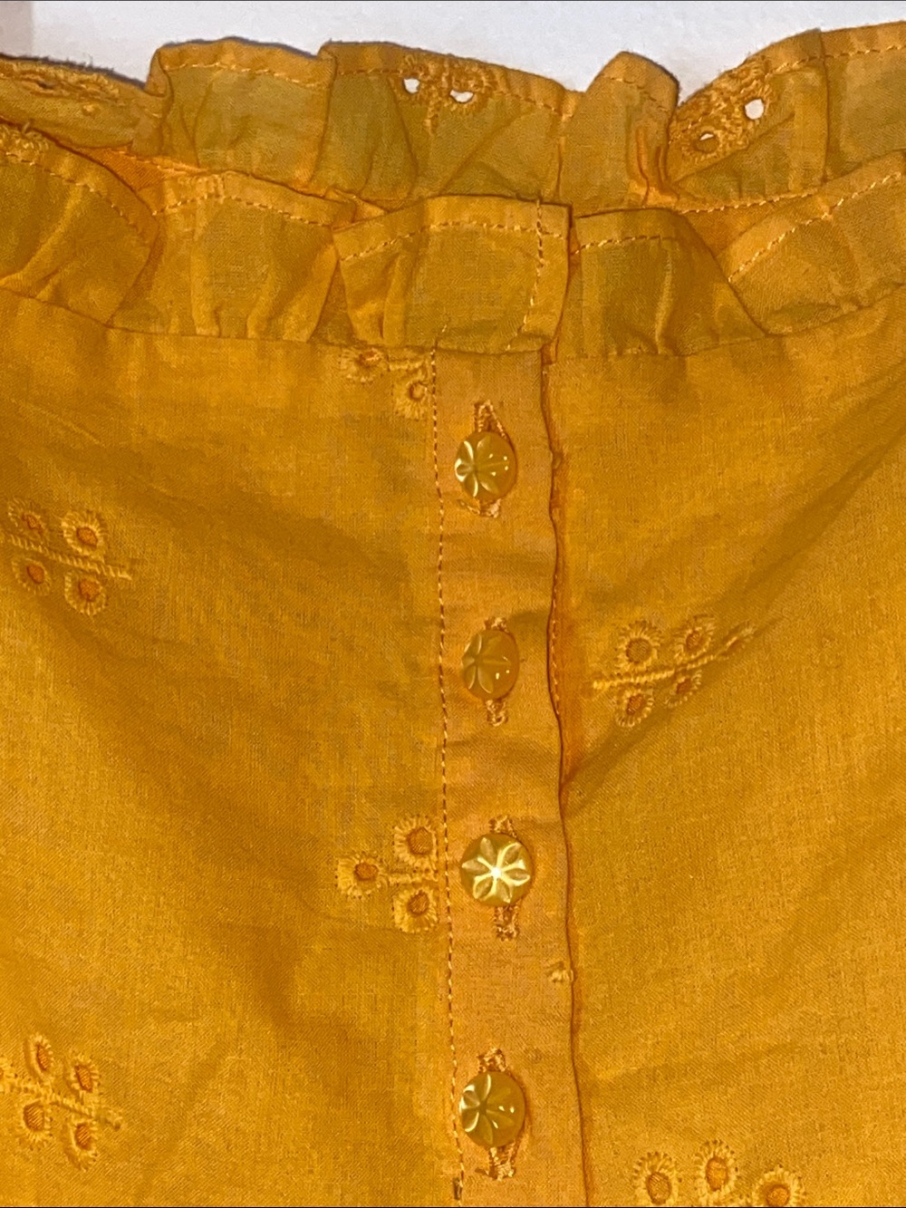 Urban Outfitters Yellow Eyelet Tie-Shoulder Lace Ruffled Women's Top Size M. - Picture 4 of 9